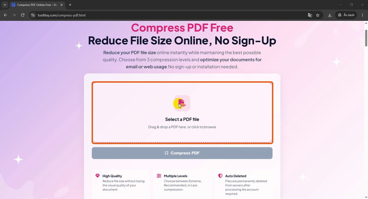 Upload box for a PDF file