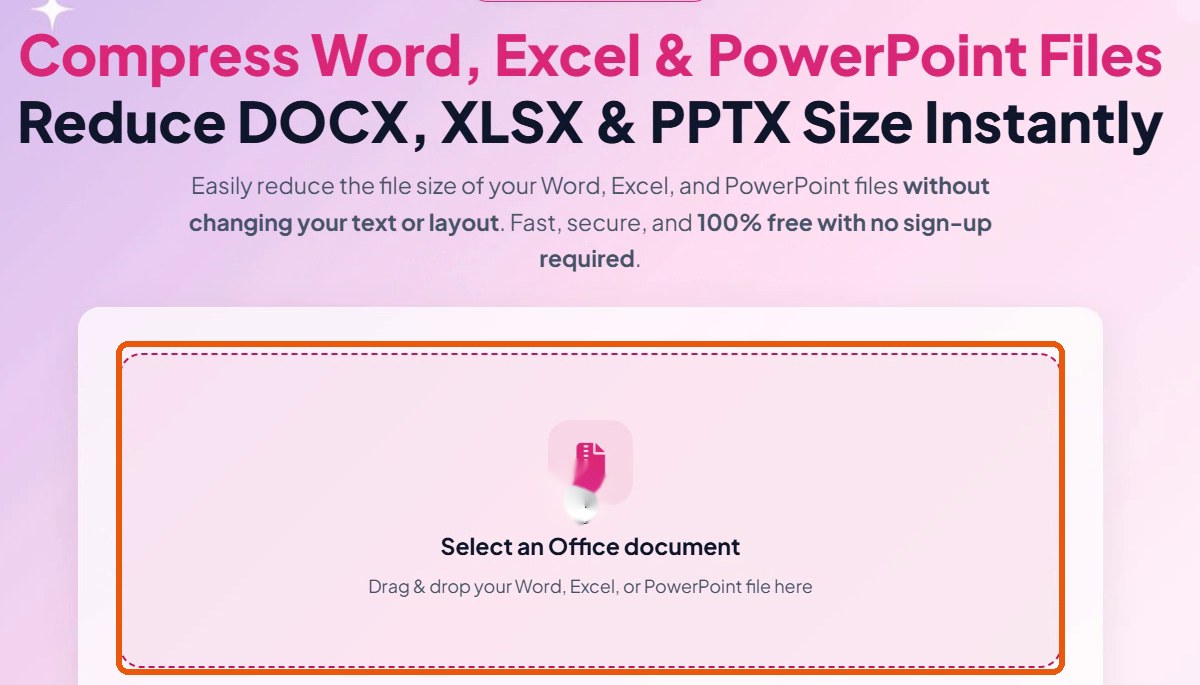 Dashed upload area labelled Select an Office document