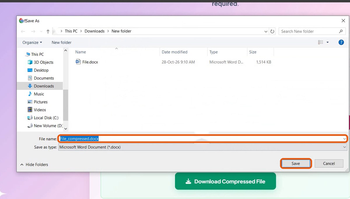 Save As dialog with the file name and Save button highlighted