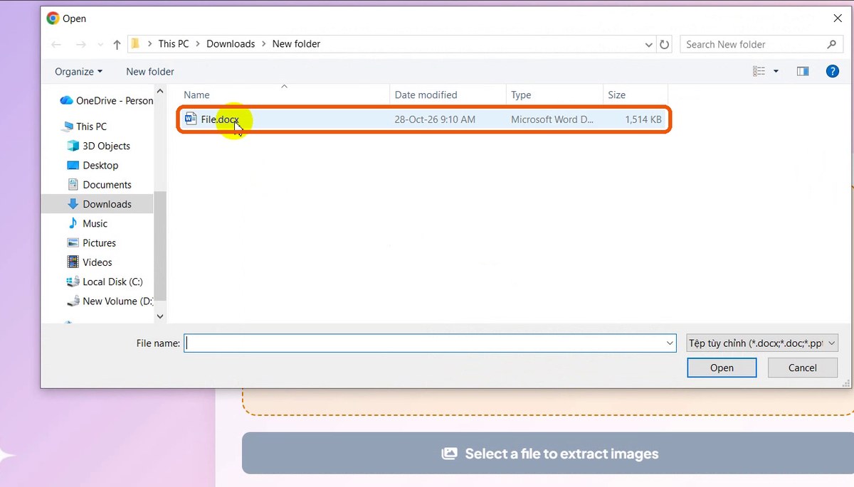 Windows file dialog with File.docx highlighted