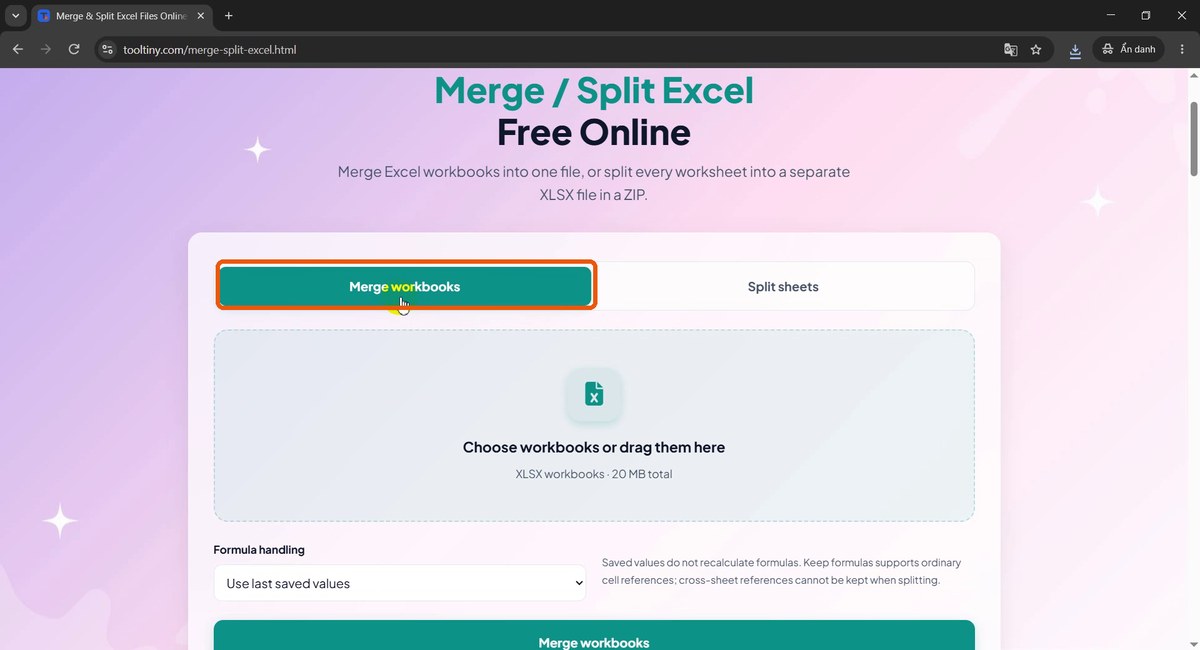 Merge workbooks tab highlighted