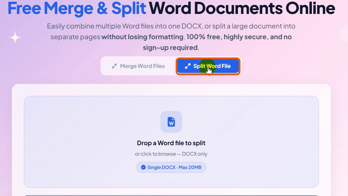 Split Word File tab selected