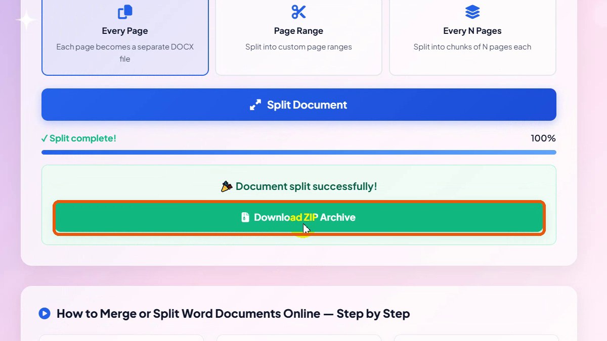 Download ZIP Archive button highlighted