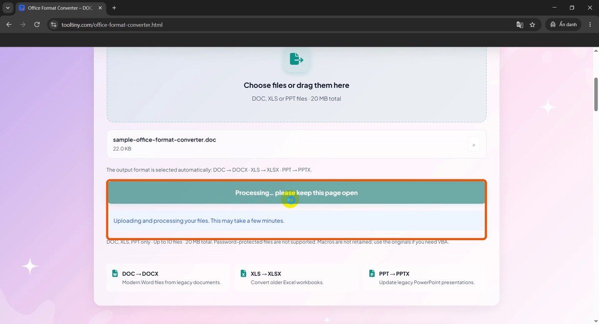 Processing message while the file converts