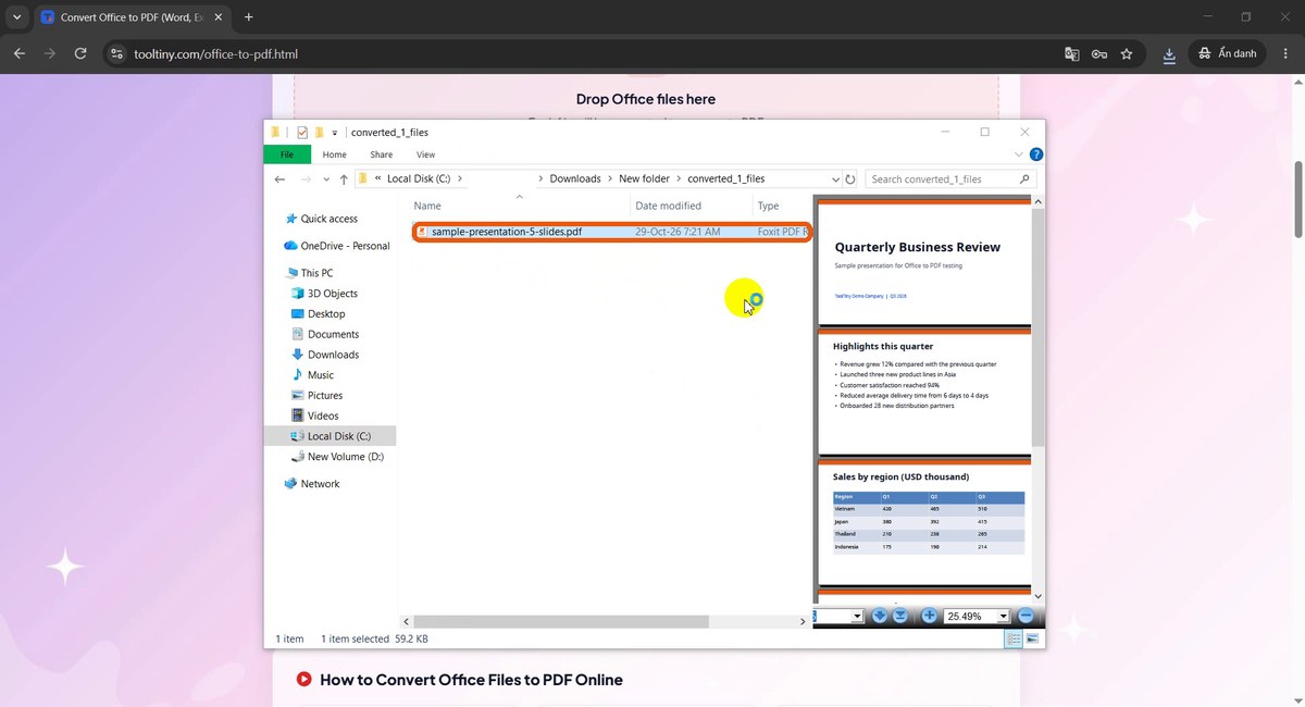PDF file in the converted folder with preview