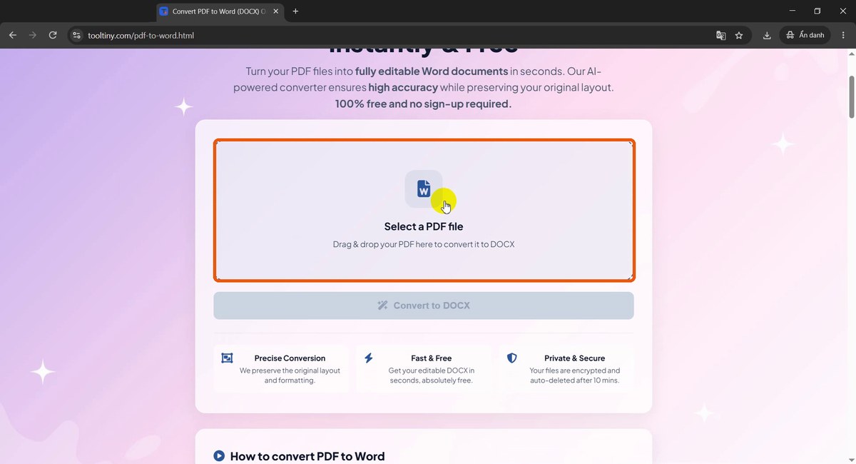 Upload box for a PDF file