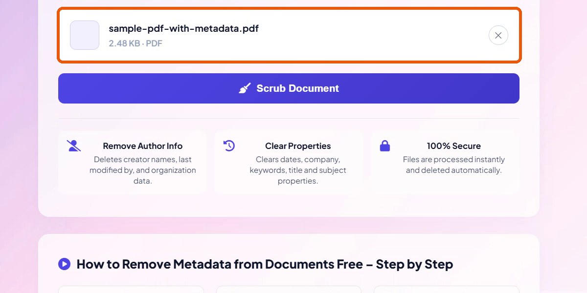 File card showing sample-pdf-with-metadata.pdf