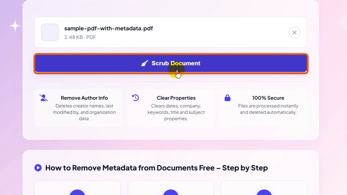 Scrub Document button highlighted