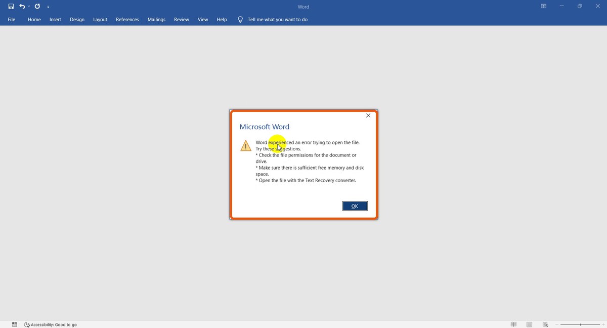 Word error message for a damaged file