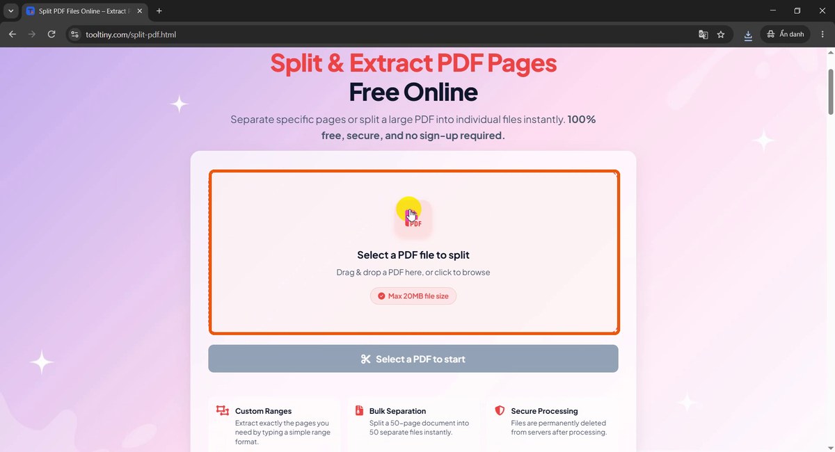 Upload box for a PDF file