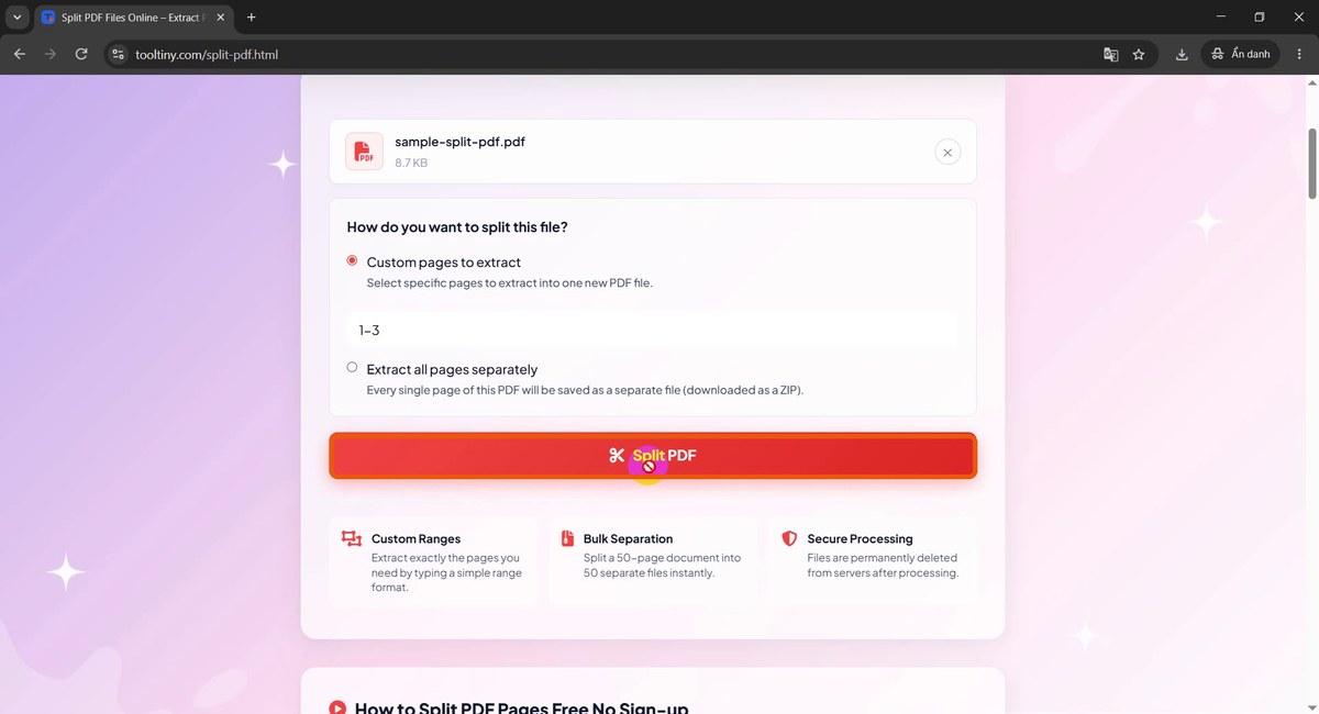Split PDF button