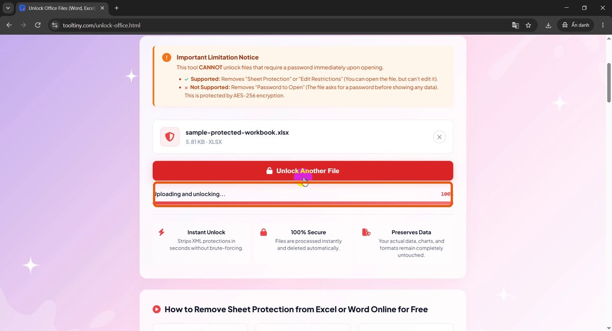 Uploading and unlocking progress bar